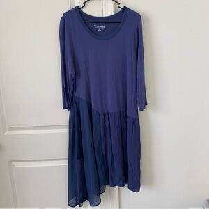 Soft Surroundings En Pointe Asymmetric Dress Blue Sz Large Lagen Mature Comfy